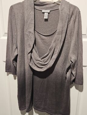 Catherines Silver Shimmer Draped Cowl-Neck Sweater